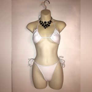 All white string bikini with cheeky booty